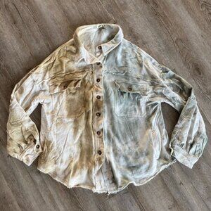 POL Distressed Tie Dye Button Up Shirt